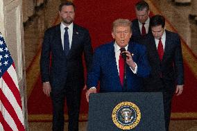 U.S. President Donald Trump delivers an address to the nation at the White House in Washington, following U.S. strikes on Iran's