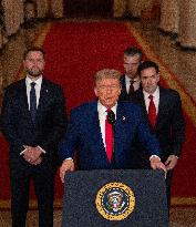 U.S. President Donald Trump delivers an address to the nation at the White House in Washington, following U.S. strikes on Iran's