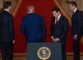 U.S. President Donald Trump delivers an address to the nation at the White House in Washington, following U.S. strikes on Iran's