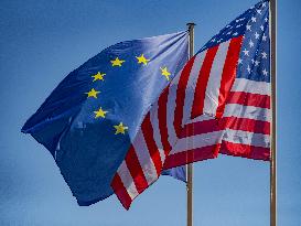 American and European Flags - Paris