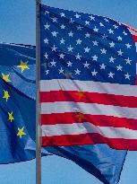 American and European Flags - Paris