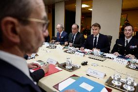 French President Emmanuel Macron Attends A National Security Meeting - Paris