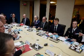 French President Emmanuel Macron Attends A National Security Meeting - Paris