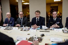 French President Emmanuel Macron Attends A National Security Meeting - Paris
