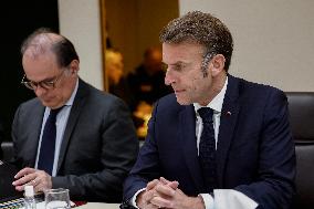 French President Emmanuel Macron Attends A National Security Meeting - Paris