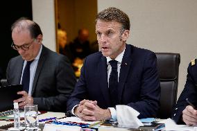 French President Emmanuel Macron Attends A National Security Meeting - Paris