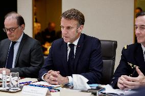 French President Emmanuel Macron Attends A National Security Meeting - Paris