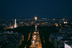 Paris 2024 Olympic cauldron from the top of the Arc de Triomphe - Paris AJ
