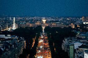 Paris 2024 Olympic cauldron from the top of the Arc de Triomphe - Paris AJ