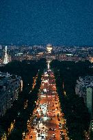 Paris 2024 Olympic cauldron from the top of the Arc de Triomphe - Paris AJ