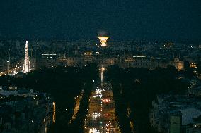 Paris 2024 Olympic cauldron from the top of the Arc de Triomphe - Paris AJ