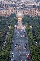 Paris 2024 Olympic cauldron from the top of the Arc de Triomphe - Paris AJ