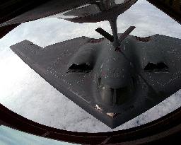Northrop B-2 Spirit Stealth Bomber Refuels from a KC-135 Stratotanker