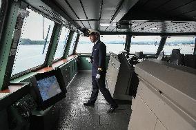 Emmanuel Macron visits the Normandie Frigate in Oslo FA