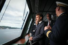 Emmanuel Macron visits the Normandie Frigate in Oslo FA