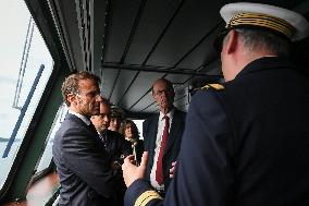 Emmanuel Macron visits the Normandie Frigate in Oslo FA