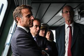 Emmanuel Macron visits the Normandie Frigate in Oslo FA