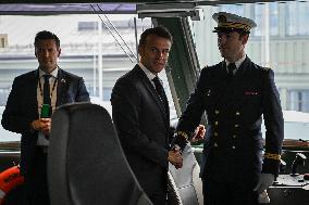 Emmanuel Macron visits the Normandie Frigate in Oslo FA