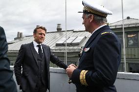 Emmanuel Macron visits the Normandie Frigate in Oslo FA