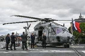 Emmanuel Macron visits the Normandie Frigate in Oslo FA