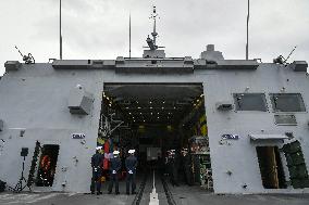Emmanuel Macron visits the Normandie Frigate in Oslo FA