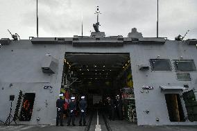 Emmanuel Macron visits the Normandie Frigate in Oslo FA