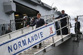Emmanuel Macron visits the Normandie Frigate in Oslo FA
