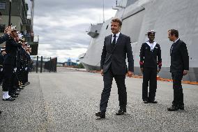 Emmanuel Macron visits the Normandie Frigate in Oslo FA