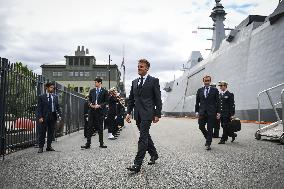 Emmanuel Macron visits the Normandie Frigate in Oslo FA