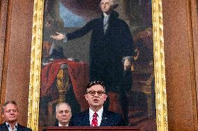 Speaker of the House Johnson holds a press conference