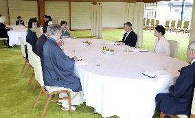 Japan emperor talks with art award winners