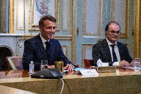 President Macron Meets The Director Of IAEA Rafael Grossi - Paris