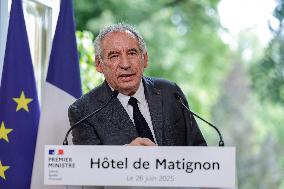 PM Bayrou Press Conference At Hotel De Matignon - Paris
