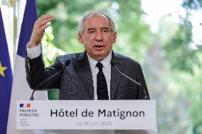 PM Bayrou Press Conference At Hotel De Matignon - Paris