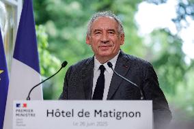 PM Bayrou Press Conference At Hotel De Matignon - Paris