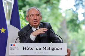 PM Bayrou Press Conference At Hotel De Matignon - Paris