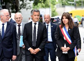 Anne Hidalgo And Gerald Darmanin At Robert Badinter Parvis Inauguration - Paris