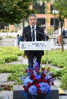 Anne Hidalgo And Gerald Darmanin At Robert Badinter Parvis Inauguration - Paris