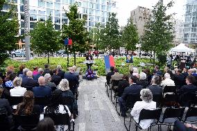 Anne Hidalgo And Gerald Darmanin At Robert Badinter Parvis Inauguration - Paris