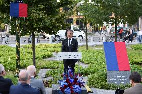 Anne Hidalgo And Gerald Darmanin At Robert Badinter Parvis Inauguration - Paris