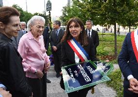 Anne Hidalgo And Gerald Darmanin At Robert Badinter Parvis Inauguration - Paris