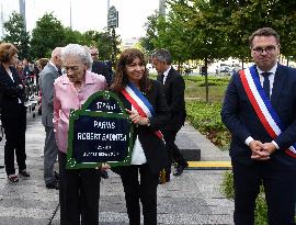 Anne Hidalgo And Gerald Darmanin At Robert Badinter Parvis Inauguration - Paris