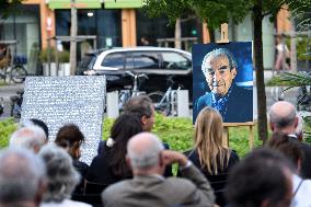Anne Hidalgo And Gerald Darmanin At Robert Badinter Parvis Inauguration - Paris