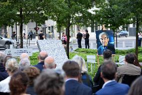 Anne Hidalgo And Gerald Darmanin At Robert Badinter Parvis Inauguration - Paris