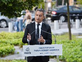 Anne Hidalgo And Gerald Darmanin At Robert Badinter Parvis Inauguration - Paris