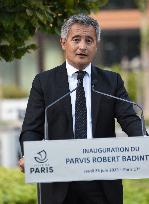 Anne Hidalgo And Gerald Darmanin At Robert Badinter Parvis Inauguration - Paris