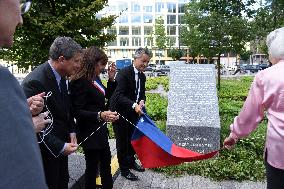Anne Hidalgo And Gerald Darmanin At Robert Badinter Parvis Inauguration - Paris