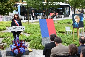 Anne Hidalgo And Gerald Darmanin At Robert Badinter Parvis Inauguration - Paris