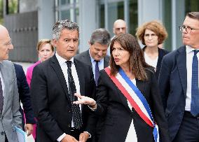 Anne Hidalgo And Gerald Darmanin At Robert Badinter Parvis Inauguration - Paris