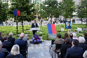 Anne Hidalgo And Gerald Darmanin At Robert Badinter Parvis Inauguration - Paris